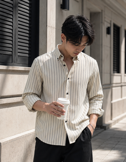 Uni Liur Classic Ivory Mist Stripe Button Down Shirt