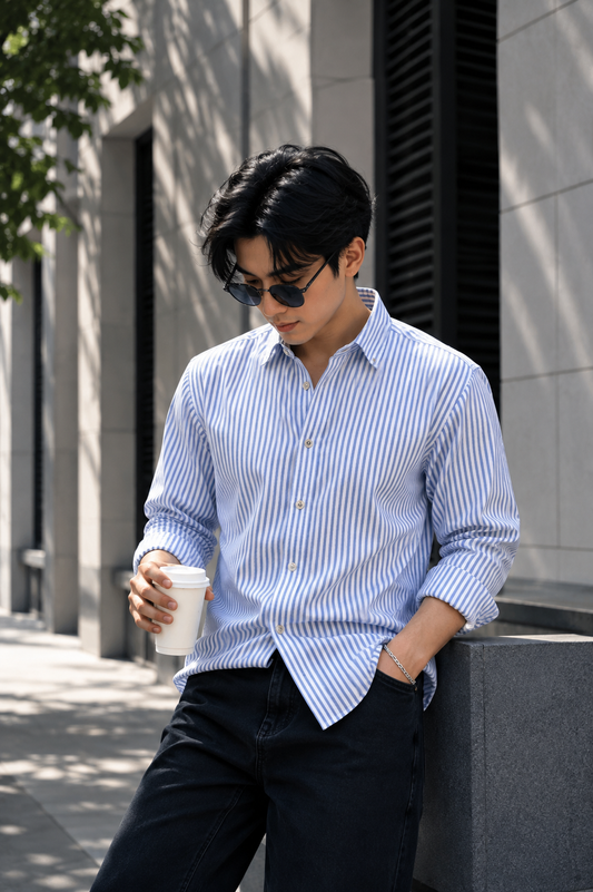 Uni Liur Signature Ice Blue Stripe Shirt.