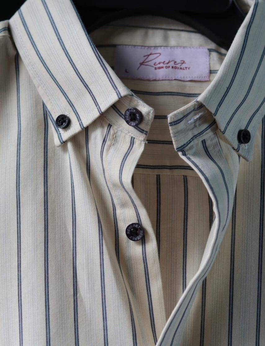 Uni Liur Classic Ivory Mist Stripe Button Down Shirt