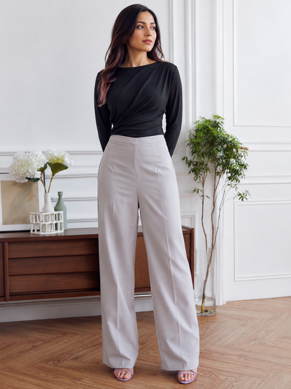 Pearl Grey Essential Loose Fitted Wide Leg Pant.