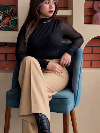 Beige Essential Loose Fitted Wide Leg Pant.