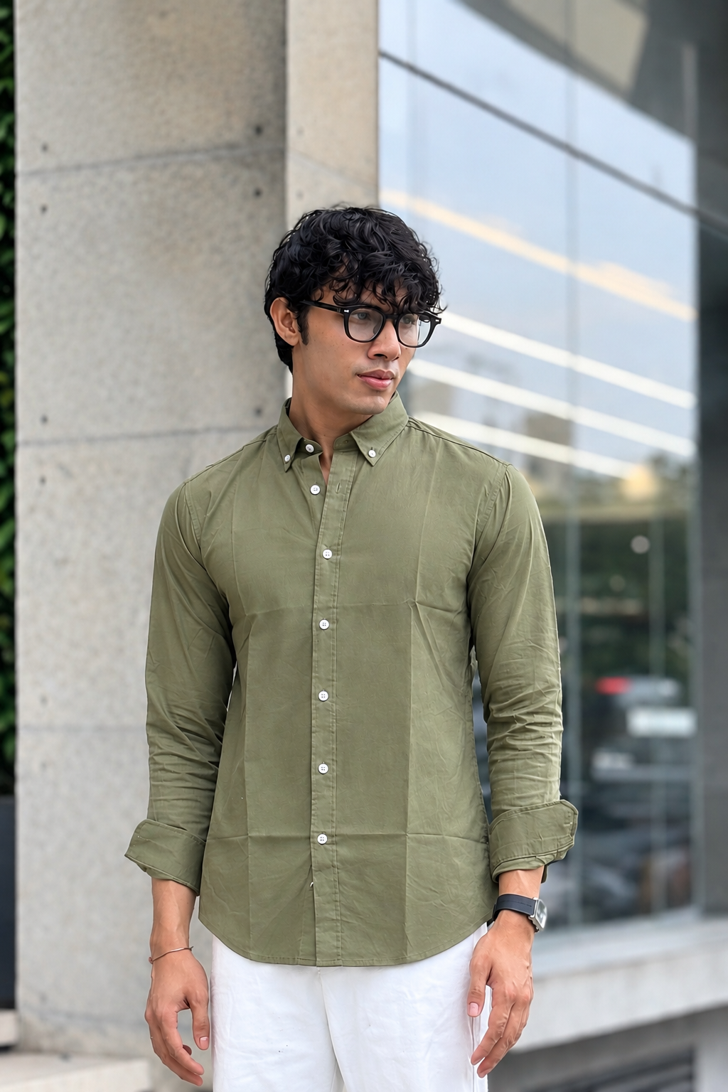 Oxford Olive Full Sleeve Shirt.
