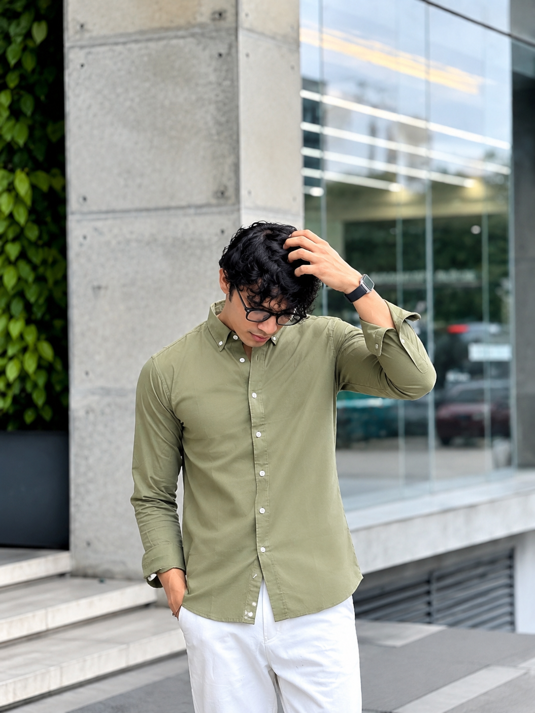Oxford Olive Full Sleeve Shirt.