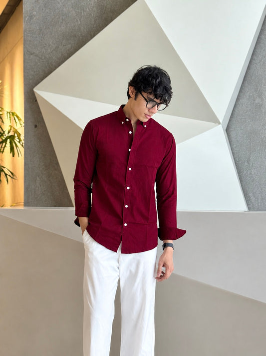 Oxford Maroon Full Sleeve Shirt.