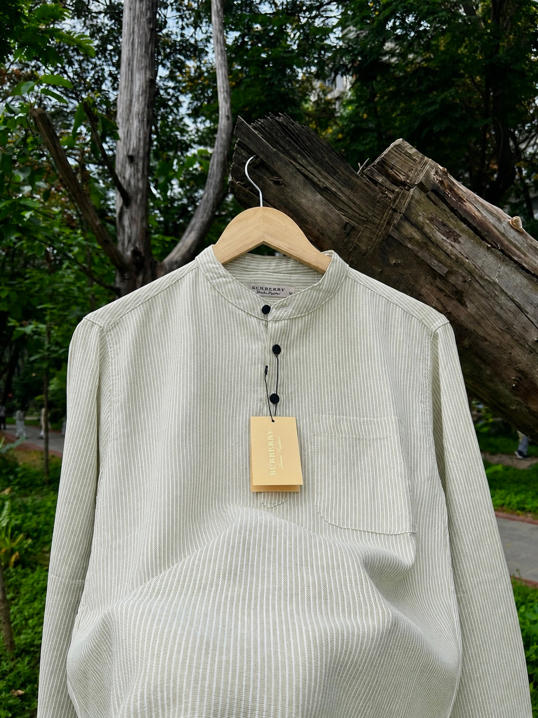 Uni Liur Sage Green Stripe Henley Katua