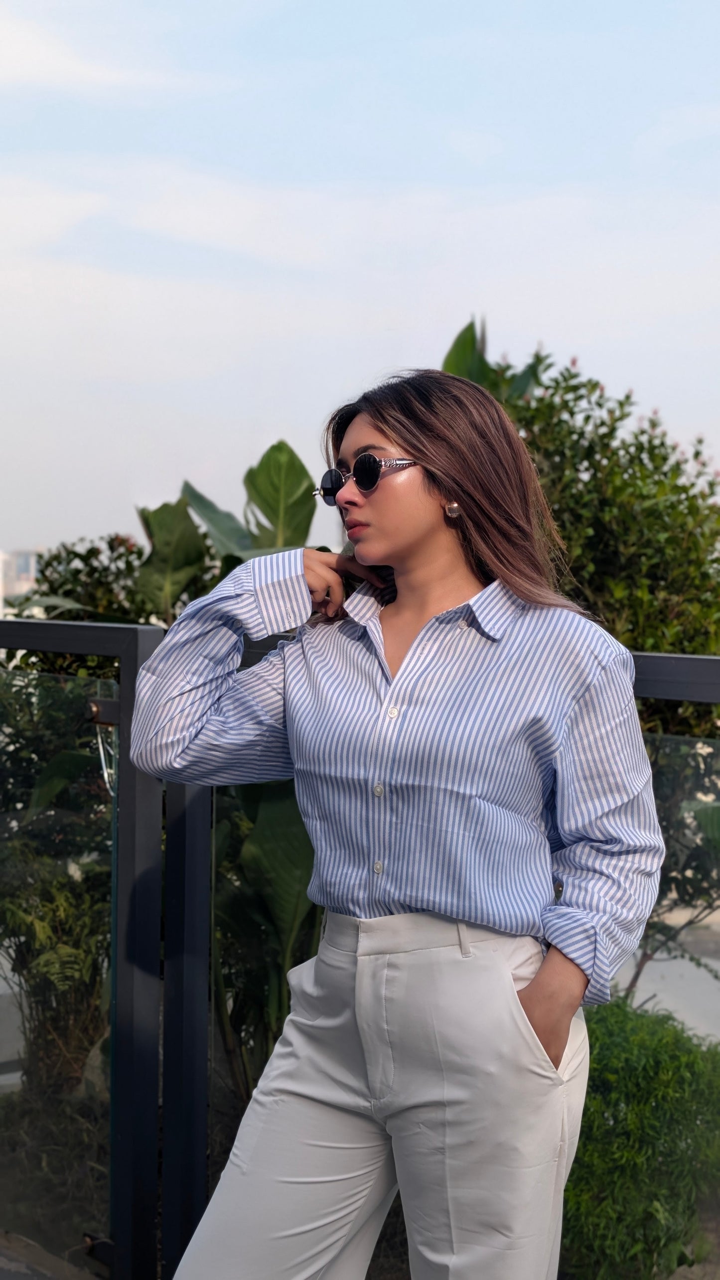 Uni Liur Signature Ice Blue Stripe Shirt.