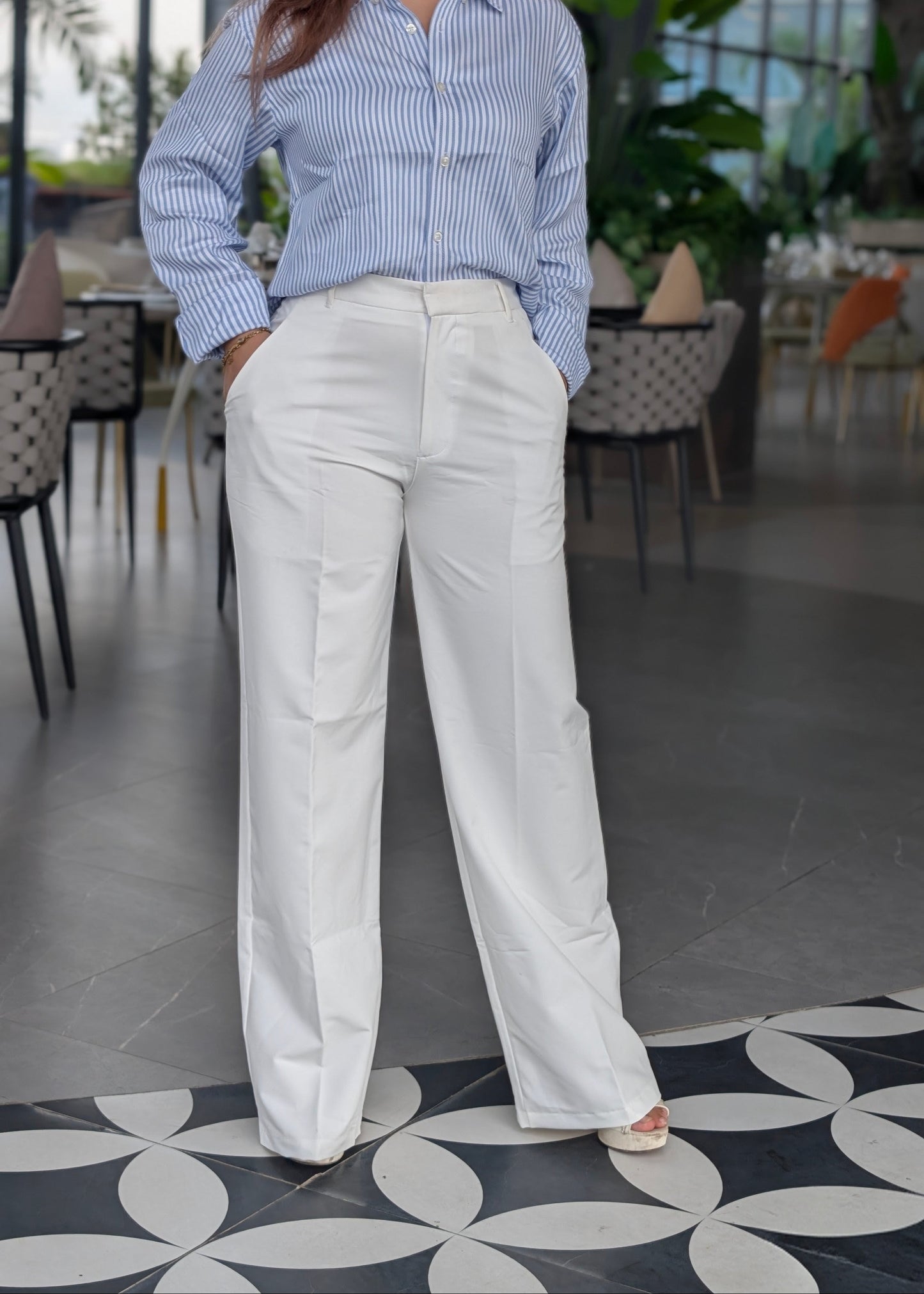 Urban High Waist Optic White Straight Fit Pant.