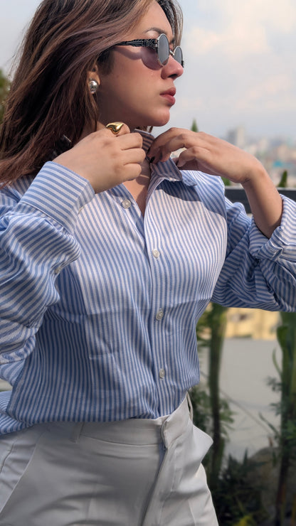 Uni Liur Signature Ice Blue Stripe Shirt.