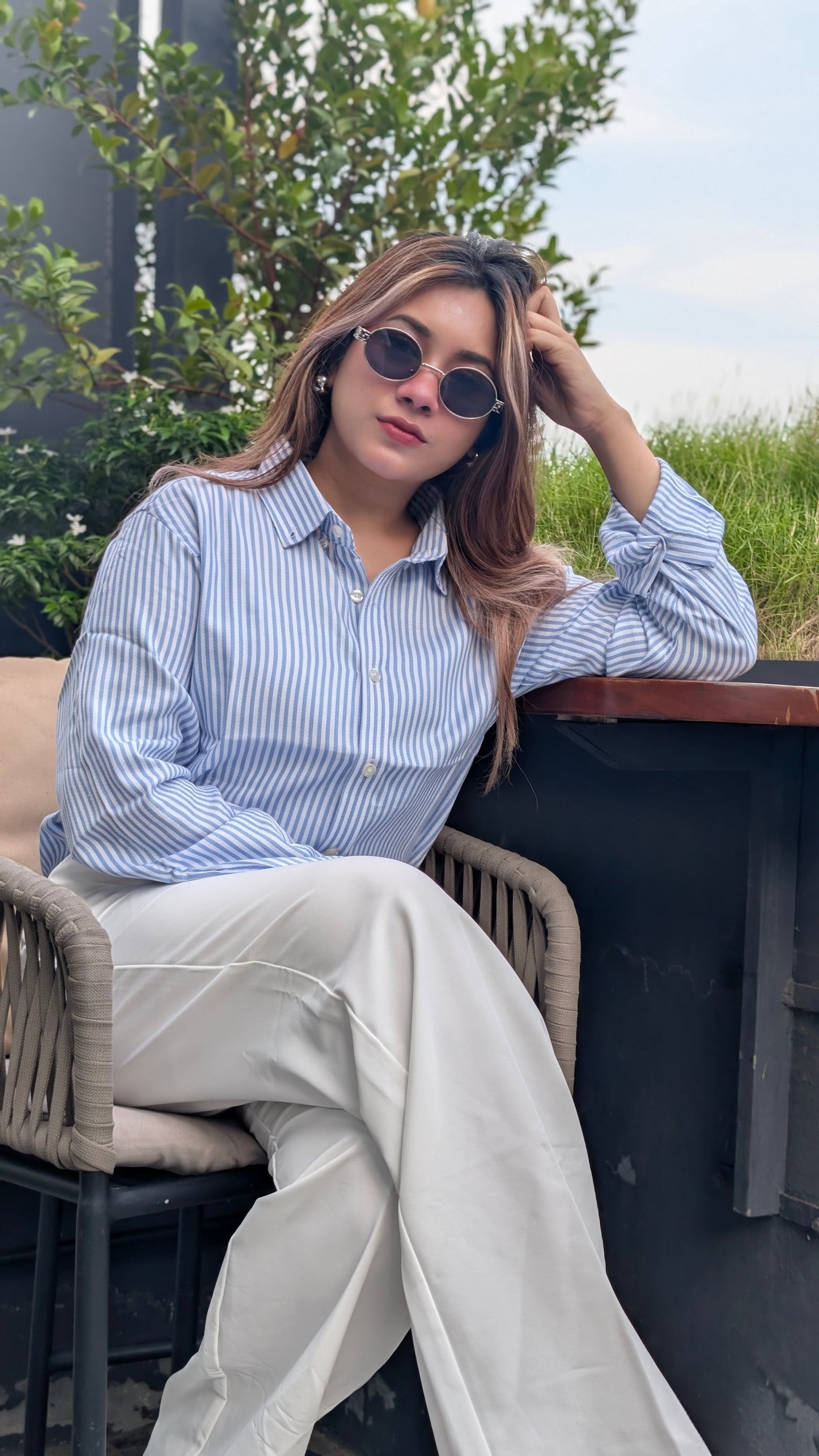 Uni Liur Signature Ice Blue Stripe Shirt.