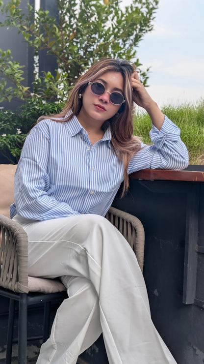 Uni Liur Signature Ice Blue Stripe Shirt.