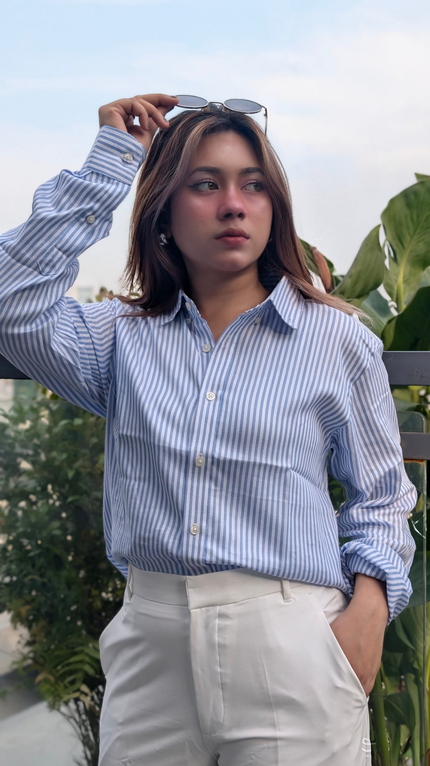 Uni Liur Signature Ice Blue Stripe Shirt.