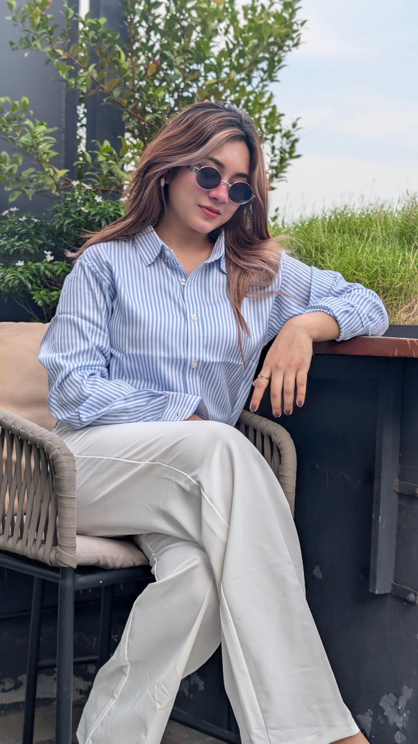 Uni Liur Signature Ice Blue Stripe Shirt.