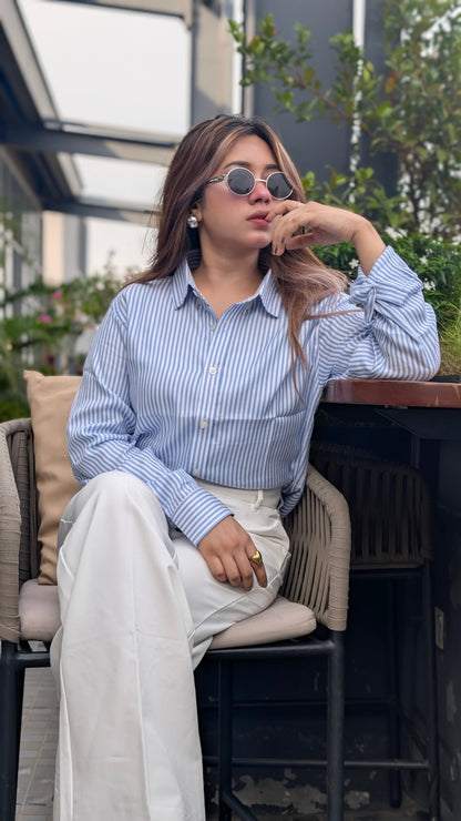 Uni Liur Signature Ice Blue Stripe Shirt.